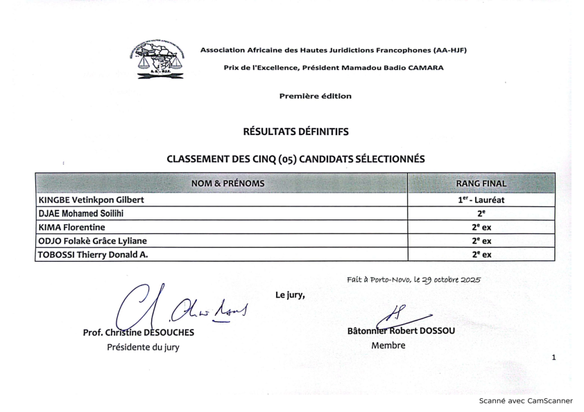 Résultats Prix de lExcellence AA HJF 001
